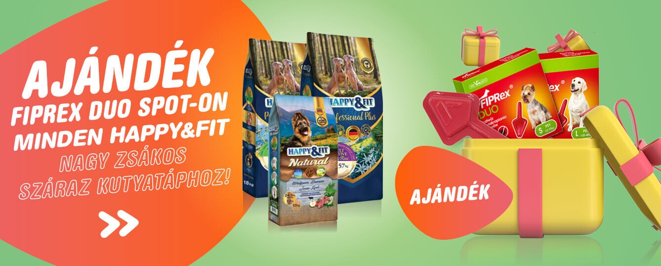 Happy&amp;Fit száraz kutyatápok ajándék Fiprex Duo spot onnal
