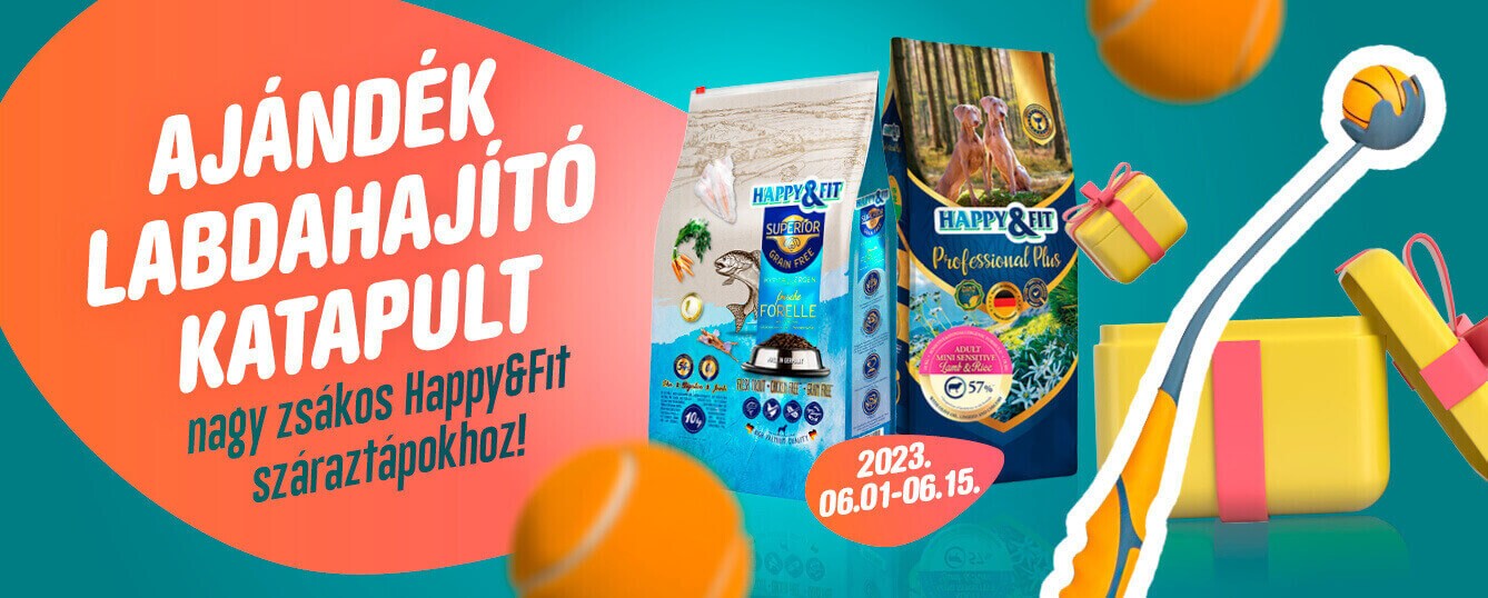 Happy&amp;Fit száraztápok ajándék labdahajító katapulttal