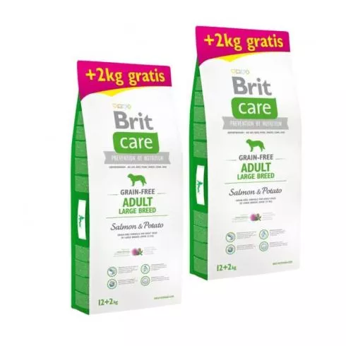 Brit Care Grain-free Adult Large Breed Salmon & Potato kutyatáp 2x12kg+2kg