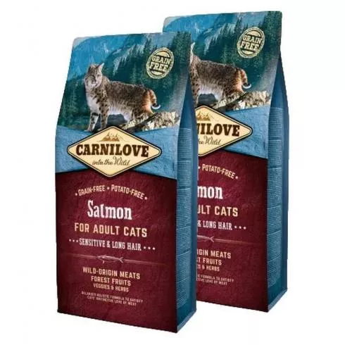 Carnilove Cat Adult Salmon Sensitive & Long Hair - Lazac Hússal 2x6kg