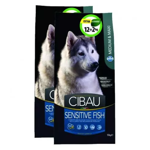 Cibau Sensitive Adult Fish Medium&maxi 2x12+2kg