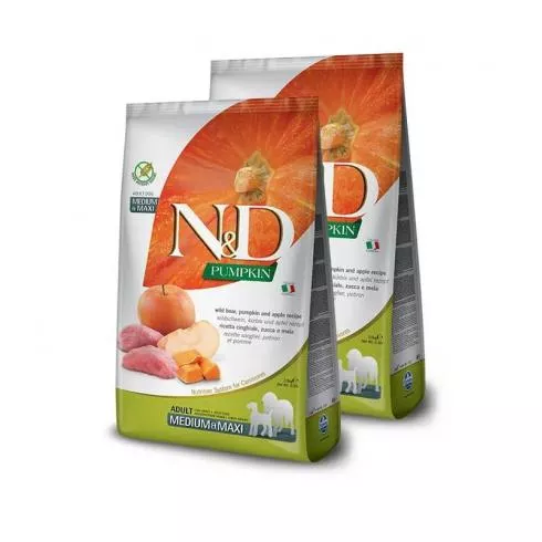 N&D Pumpkin Dog vaddisznó&alma sütőtökkel adult medium/maxi 2x2,5kg