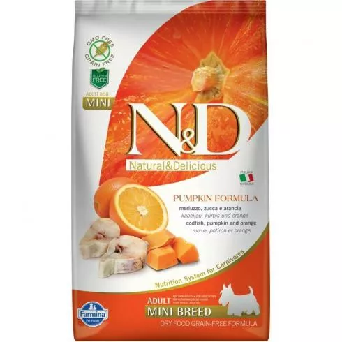 N&D Dog Grain Free tőkehal&narancs sütőtökkel adult mini 2,5kg