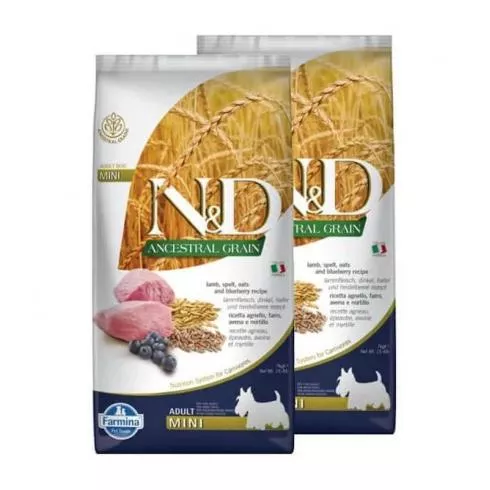 N&D Dog Ancestral Grain bárány,tönköly,zab&áfonya adult mini 2x7kg