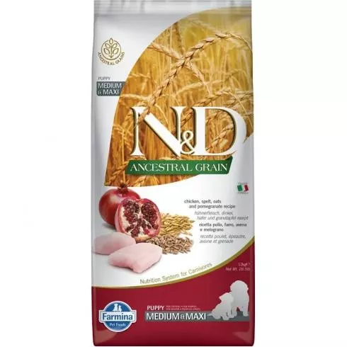N&D Dog Ancestral Grain csirke,tönköly,zab&gránátalma Puppy Medium&maxi 12kg